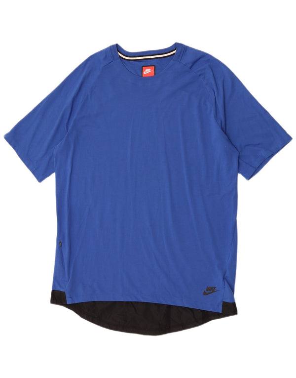 Nike T-shirt top til mænd, stor blå farveblok polyester