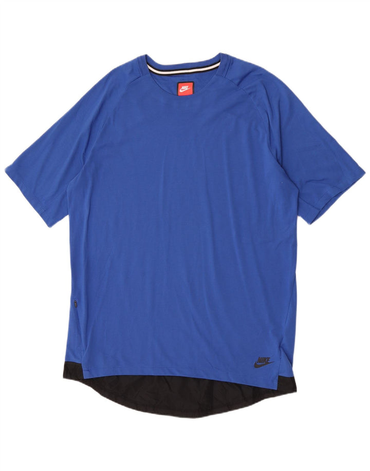 Nike T-shirt top til mænd, stor blå farveblok polyester
