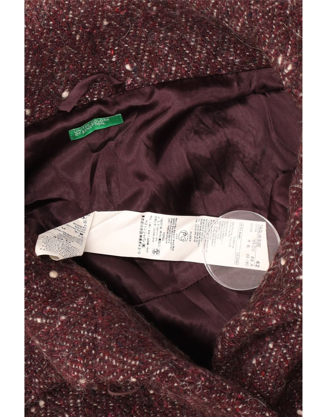 Benetton Bolerojakke til kvinder IT 42 Medium Burgundy Flecked Wool