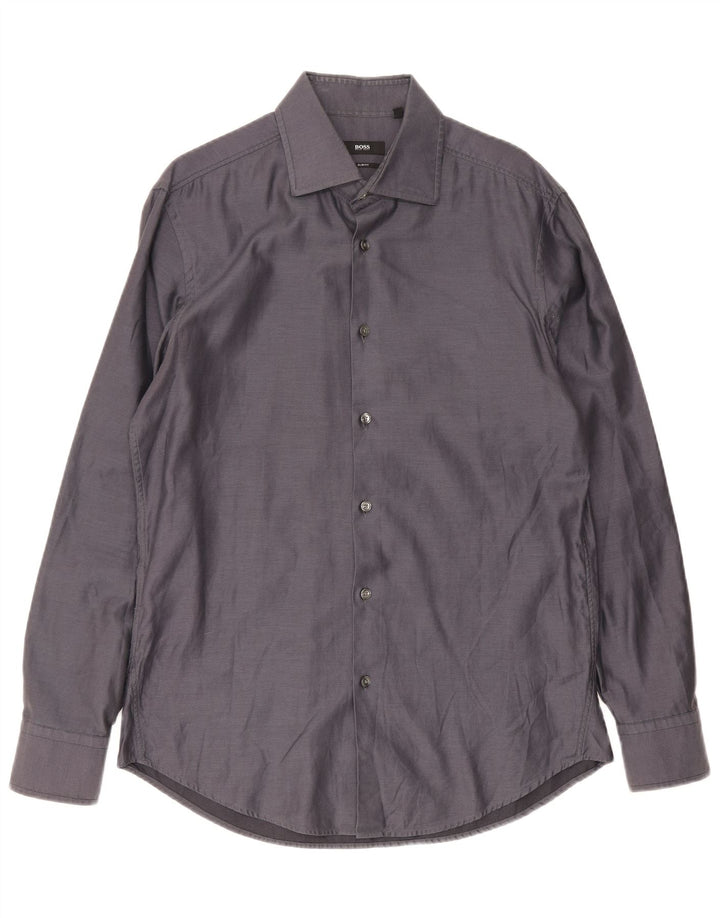 Hugo Boss Herre Slim Fit Skjorte Størrelse 41/42 Stor Grå Bomuld