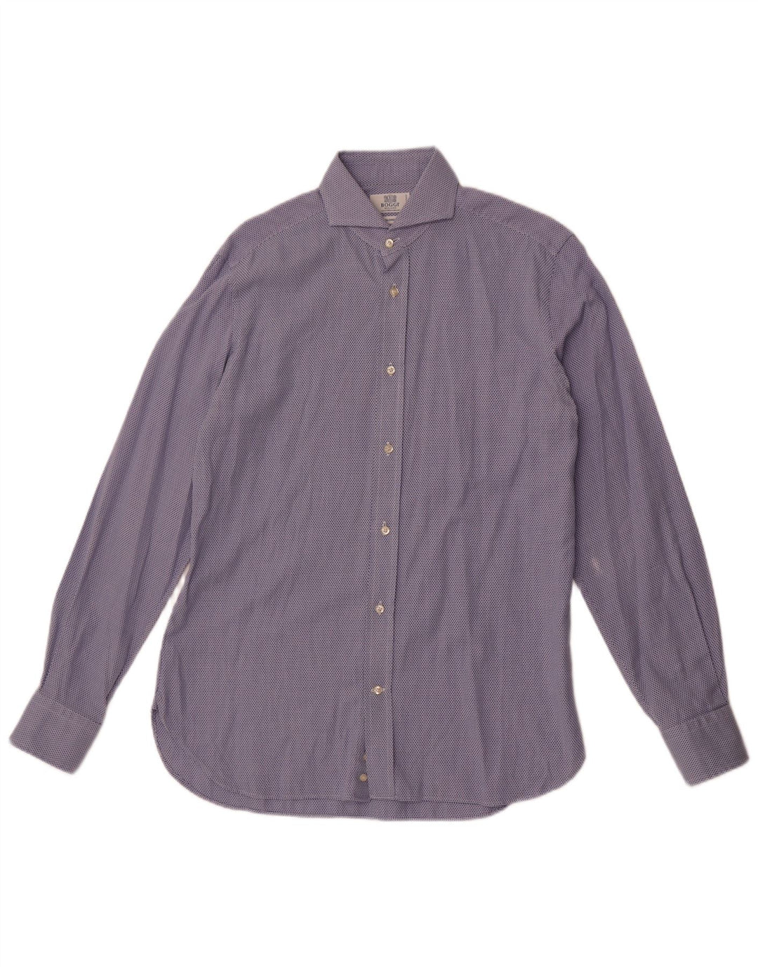 Boggi herre skræddersyet pasform skjorte størrelse 40 15 3/4 Medium blå geometrisk bomuld