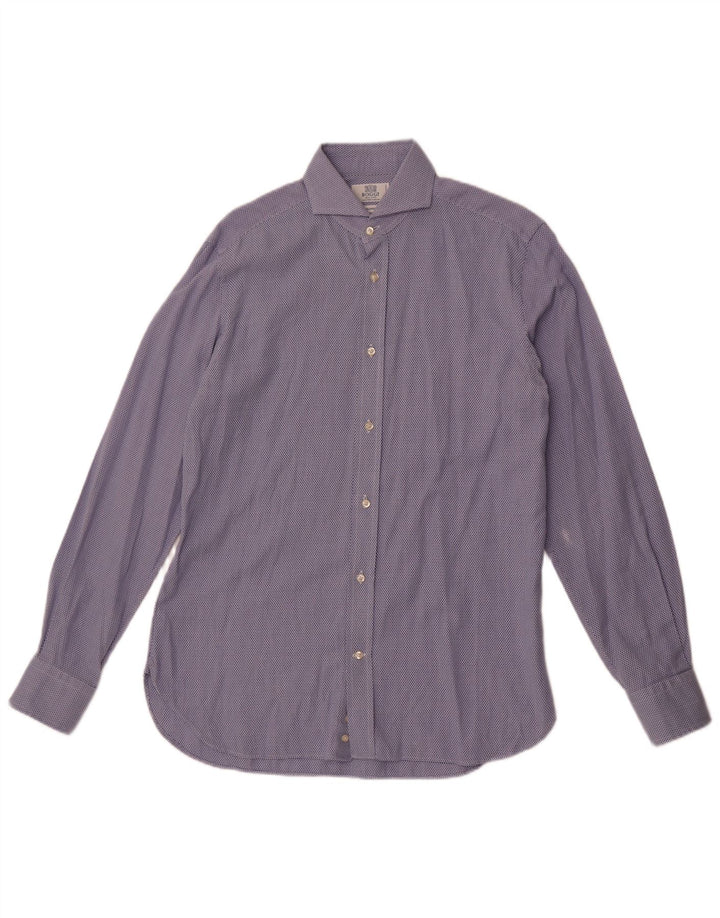 Boggi herre skræddersyet pasform skjorte størrelse 40 15 3/4 Medium blå geometrisk bomuld