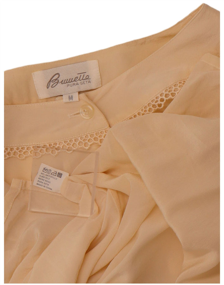VINTAGE Dame See Through Shirt Bluse UK 14 Medium Beige Silke