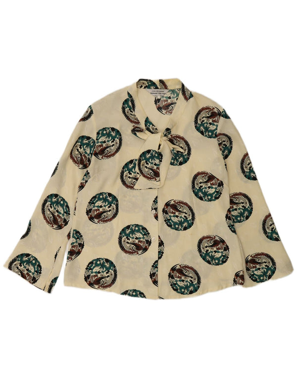 Vintage Dame Gennemsigtig Skjorte Bluse UK 18 XL Gul Animal Print