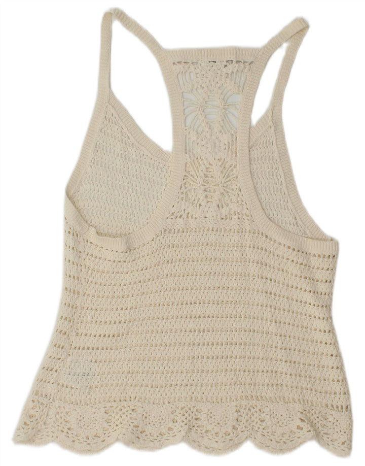 Guess Womens Crop Hæklet Vest Top UK 12 Medium White Bomuld
