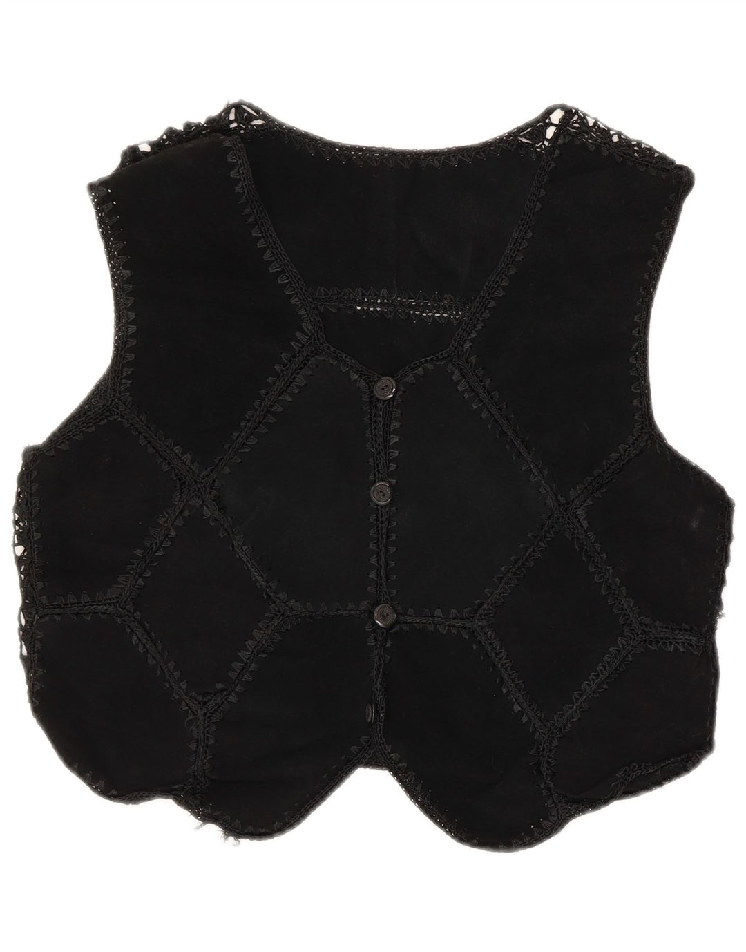 Vintage Dame Crop Ruskind vest UK 12 Medium Black