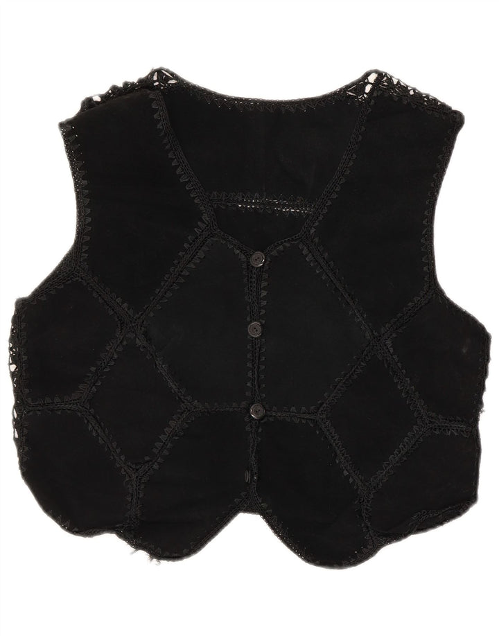 Vintage Dame Crop Ruskind vest UK 12 Medium Black