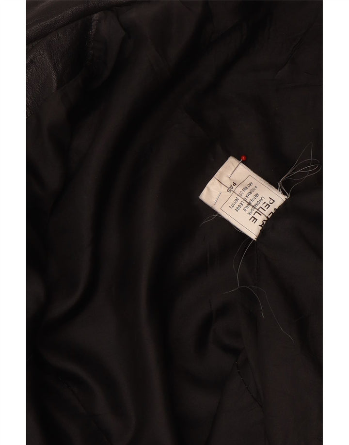 Vintage Dame Crop Læder Racer Jacket UK 10 Lille sort læder