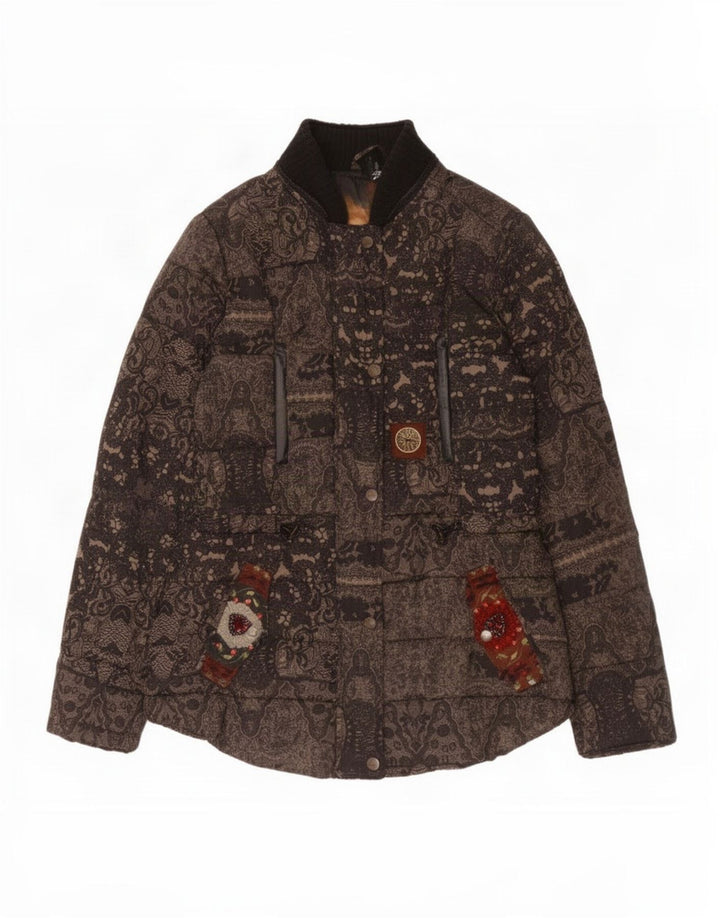 Desigual Dame grafisk polstret jakke EU 38 Medium Brun Paisley Polyester