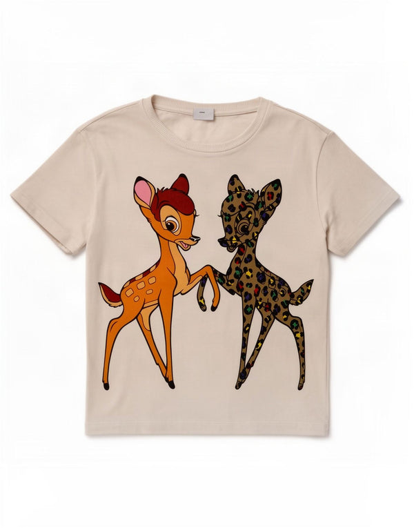 Benetton Dame Disney Grafisk T-Shirt Top UK 14 Medium White Animal Print