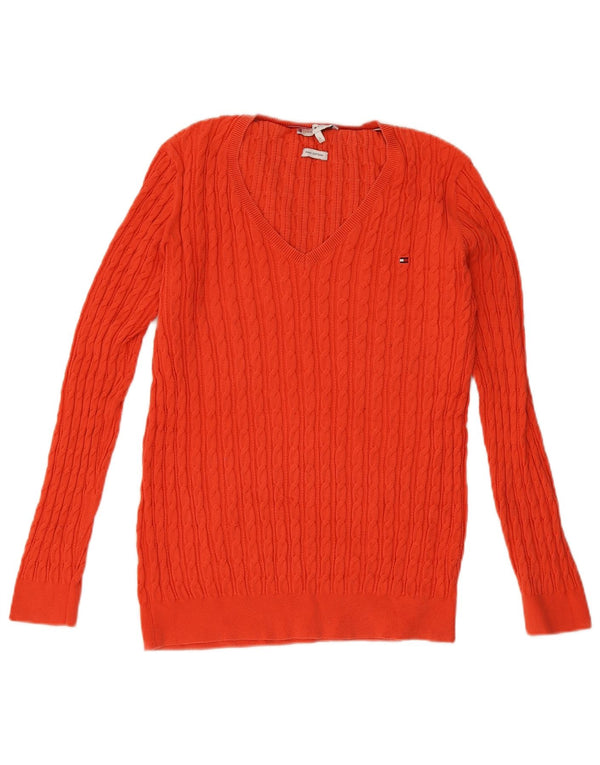 Tommy Hilfiger Dame V-hals sweater UK 16 Large Orange
