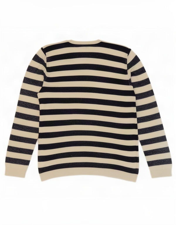 Gap Womens Crew Neck Jumper Sweater UK 16 Stor hvid stribet bomuld
