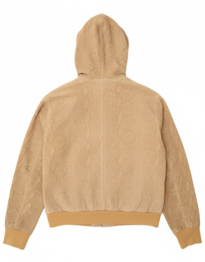 Donna Pelle Dame Hooded Bomber Jacket IT 42 Medium Beige Animal Print