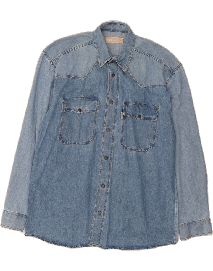 VINTAGE Mens Denim Shirt Medium Blue Cotton Vintage Vintage and Second-Hand Vintage from Messina Hembry 