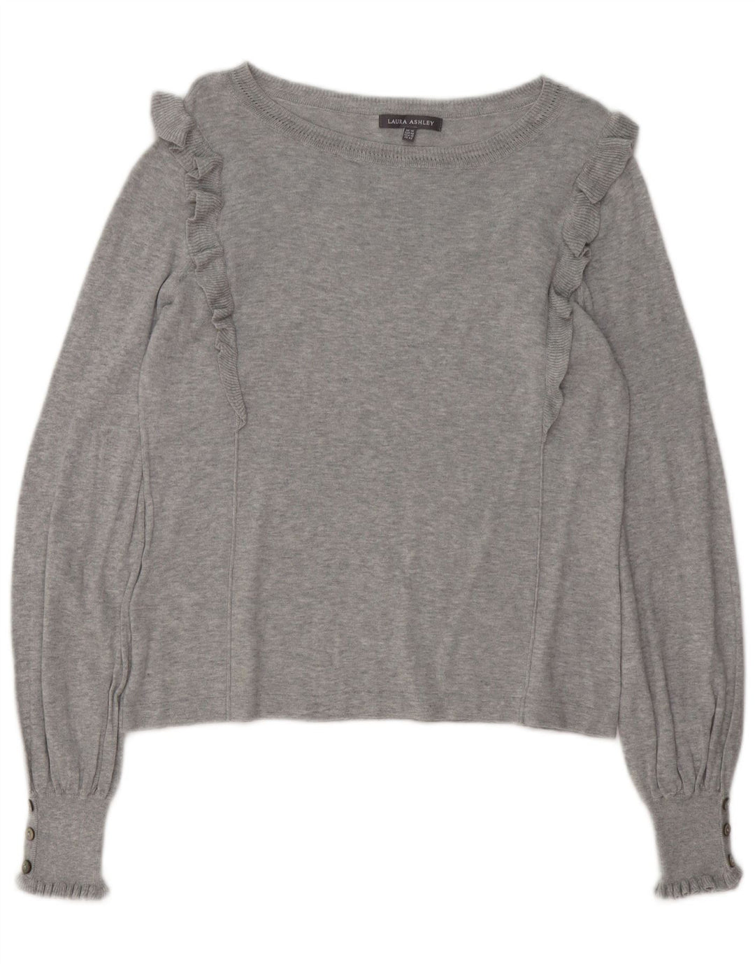 LAURA ASHLEY Dame Boat Neck Jumper Sweater UK 14 Stor Grå Bomuld