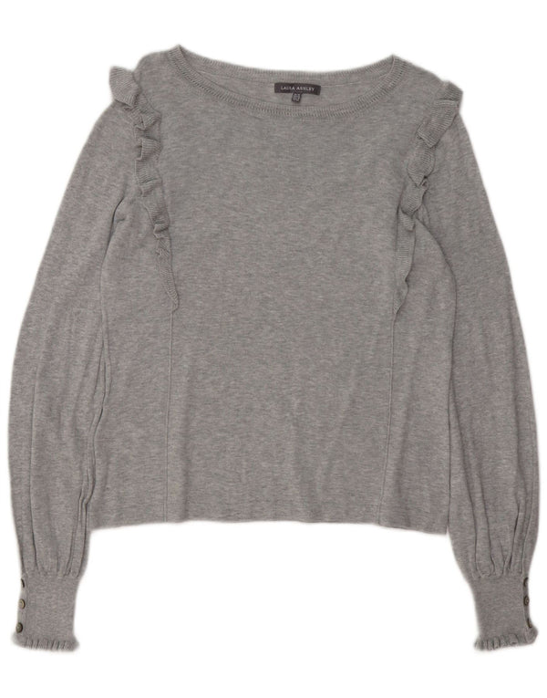 LAURA ASHLEY Dame Boat Neck Jumper Sweater UK 14 Stor Grå Bomuld