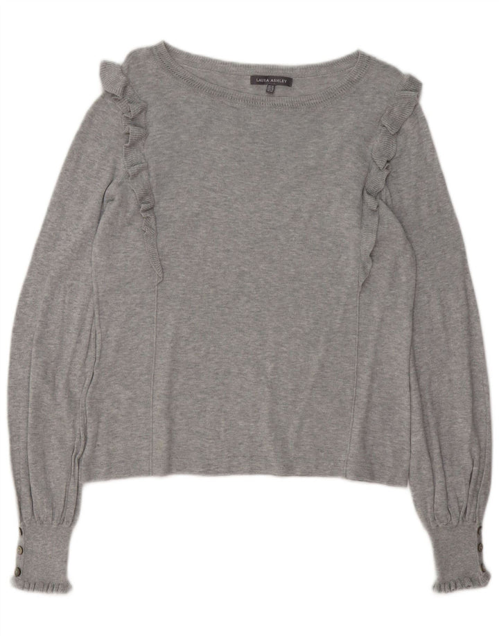 LAURA ASHLEY Dame Boat Neck Jumper Sweater UK 14 Stor Grå Bomuld