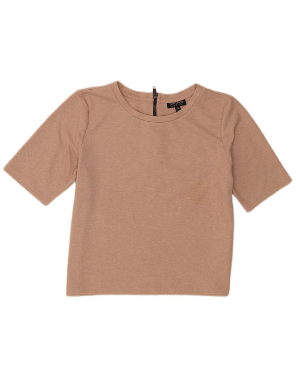 Topshop Womens Crop T-Shirt Top UK 10 Small  Beige Polyester