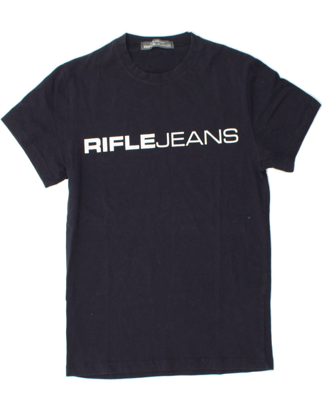 RIFLE Womens Graphic T-Shirt Top UK 12 Medium Navy Blue Vintage Rifle and Second-Hand Rifle from Messina Hembry 