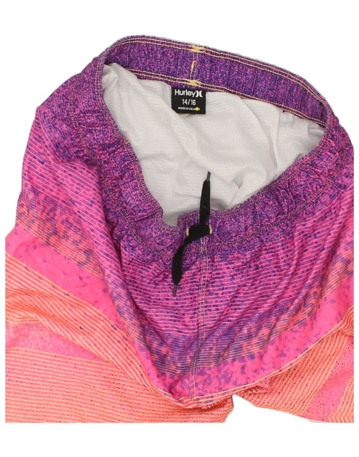 HURLEY Boys Graphic Sport Shorts 14-15 Years Pink Striped Polyester Vintage Hurley and Second-Hand Hurley from Messina Hembry 