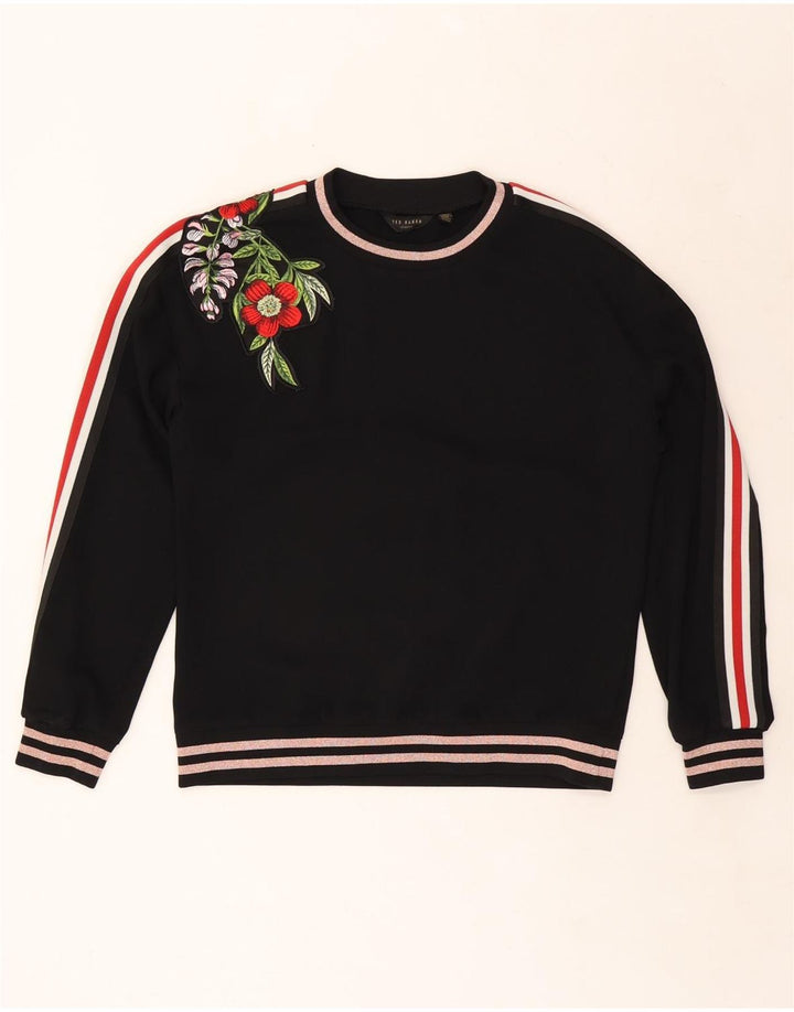 TED BAKER Dame Sweatshirt Jumper UK 14 Medium Black Floral Polyester