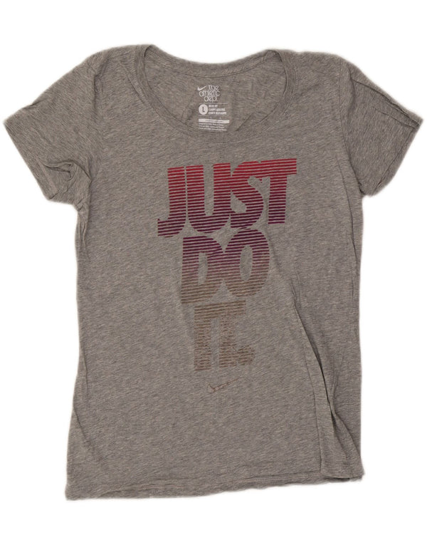 Nike Dame Slim Fit Grafisk T-Shirt Top UK 14 Stor Grå Flecked
