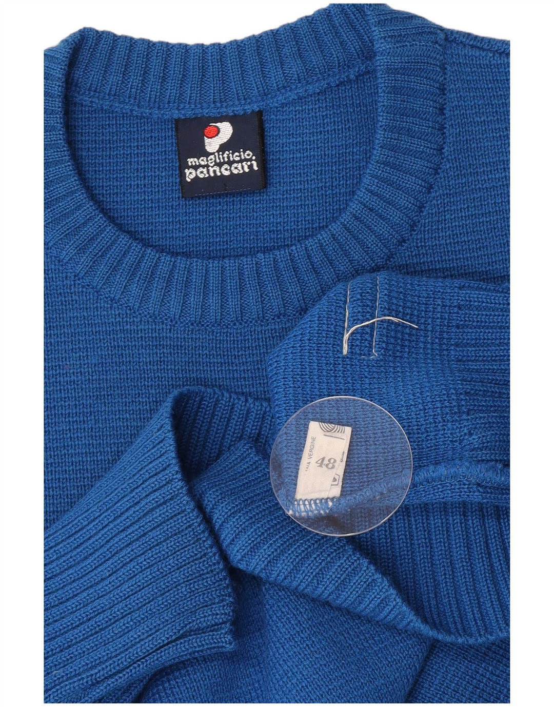Pancari Herre Crew Neck Jumper Sweater IT 48 Lille Blå Stribet Virgin Wool