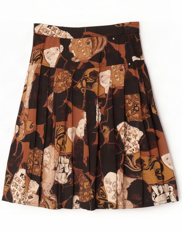 Vintage Dame Midi Plisseret Nederdel Medium W28 Brun Retro