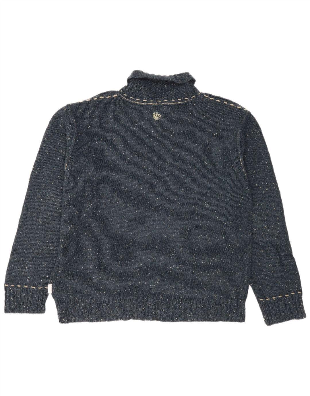Fedt ansigt Herre Sjal Hals Jumper Sweater Stor Marineblå Flecked Uld