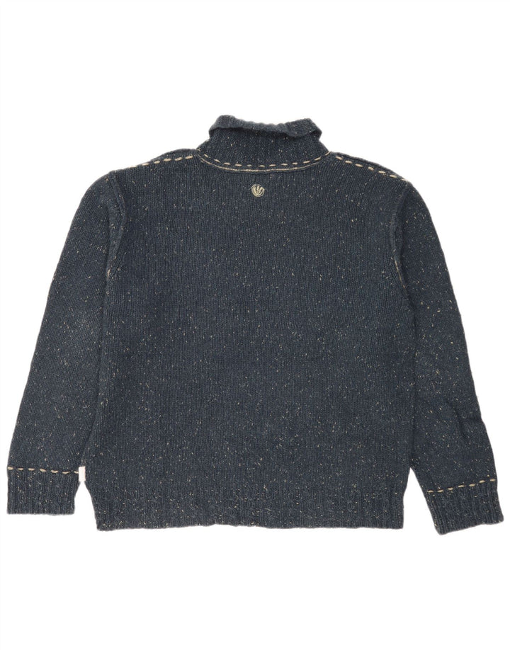 Fedt ansigt Herre Sjal Hals Jumper Sweater Stor Marineblå Flecked Uld