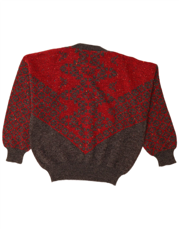 Cacharel Herre Paris Crew Neck Jumper Sweater IT 54 XL Rød Geometrisk Uld
