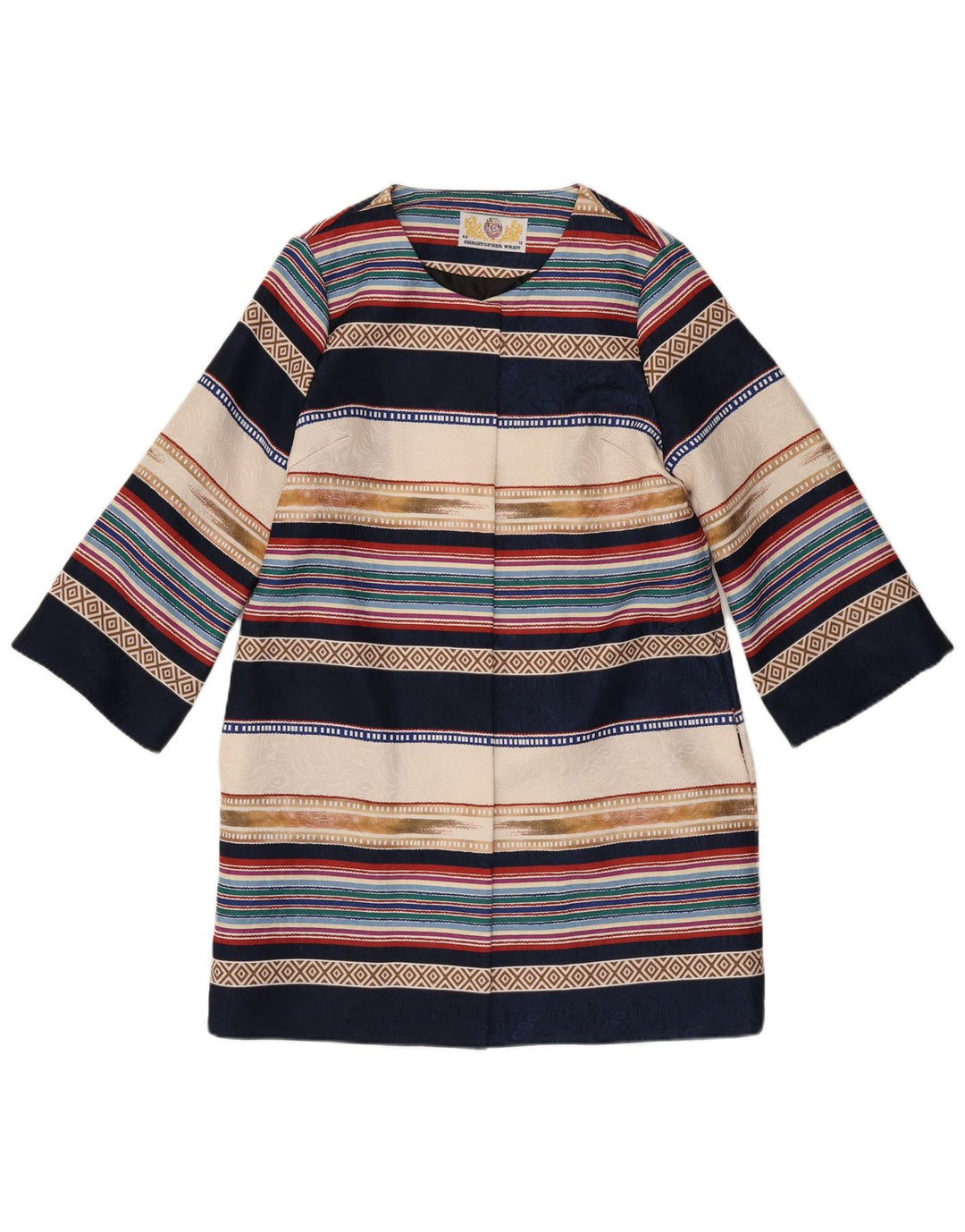 Christopher Wren Dame Overfrakke UK 12 Medium Navy Blue Geometric Retro