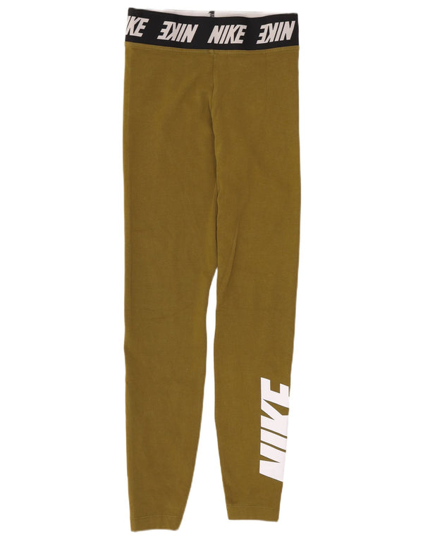 Nike Dame Grafiske Leggings UK 4 XS Green Cotton Sports