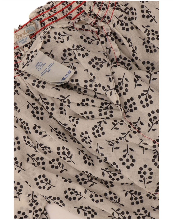 Boden Dame 3/4 ærmet bluse Top UK 12 Medium White Floral Viscose