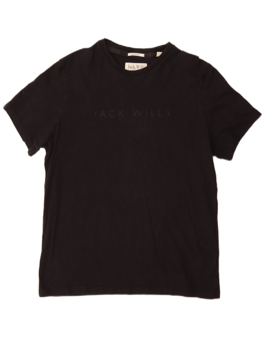 JACK WILLS Herre Classic Fit Grafisk T-Shirt Top Stor Sort Bomuld