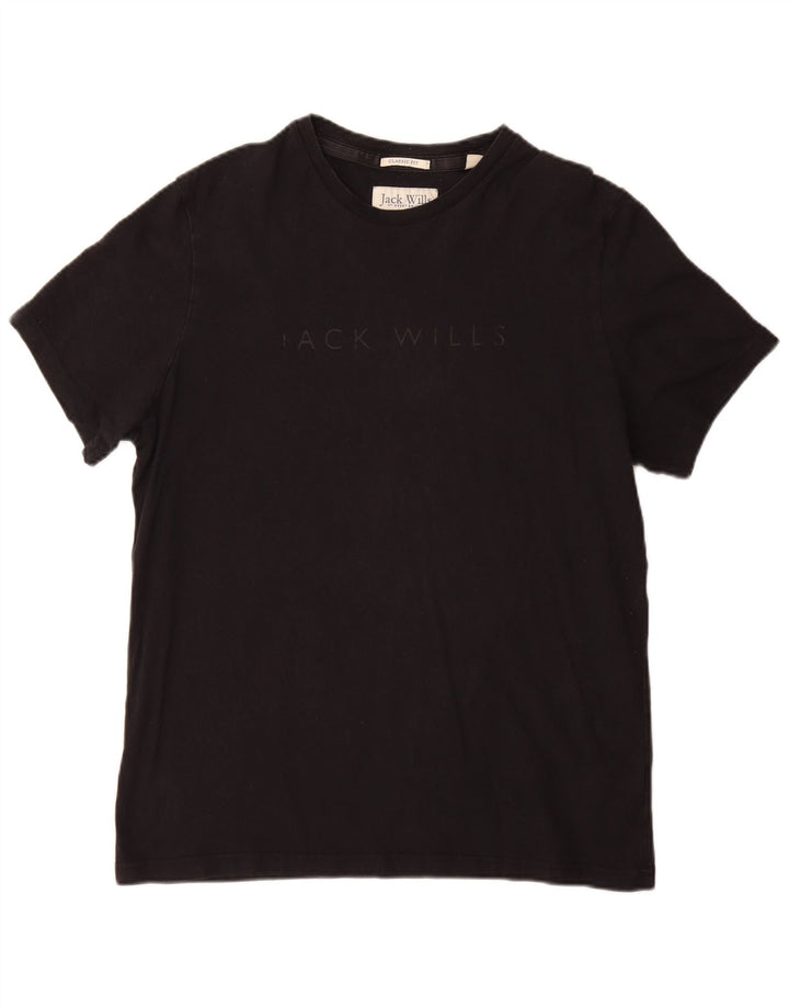 JACK WILLS Herre Classic Fit Grafisk T-Shirt Top Stor Sort Bomuld