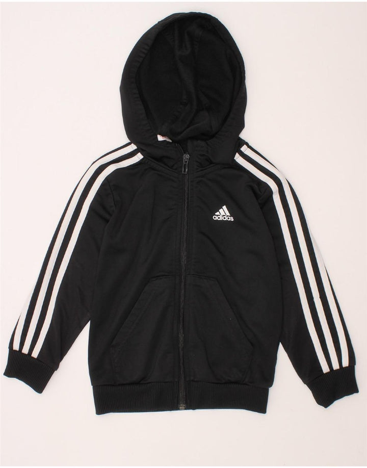 ADIDAS Boys Hooded Full Tracksuit 4-5 Years  Black Polyester Vintage Adidas and Second-Hand Adidas from Messina Hembry 