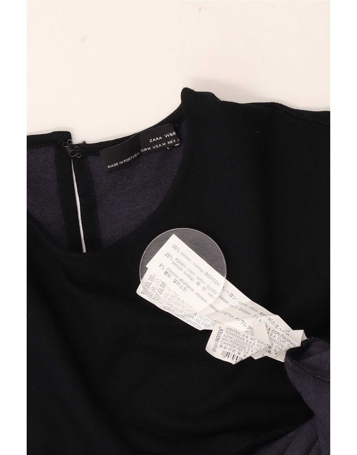 Zara Dame 3/4 ærmer Shift Dress UK 12 Medium Navy Blue Viscose