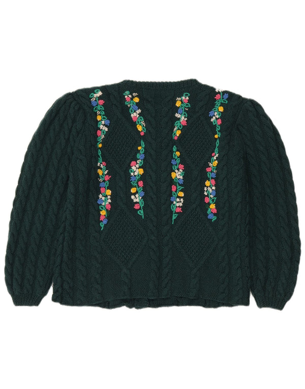 Vintage dame cardigan sweater EU 40/42 Medium Green Floral New Wool