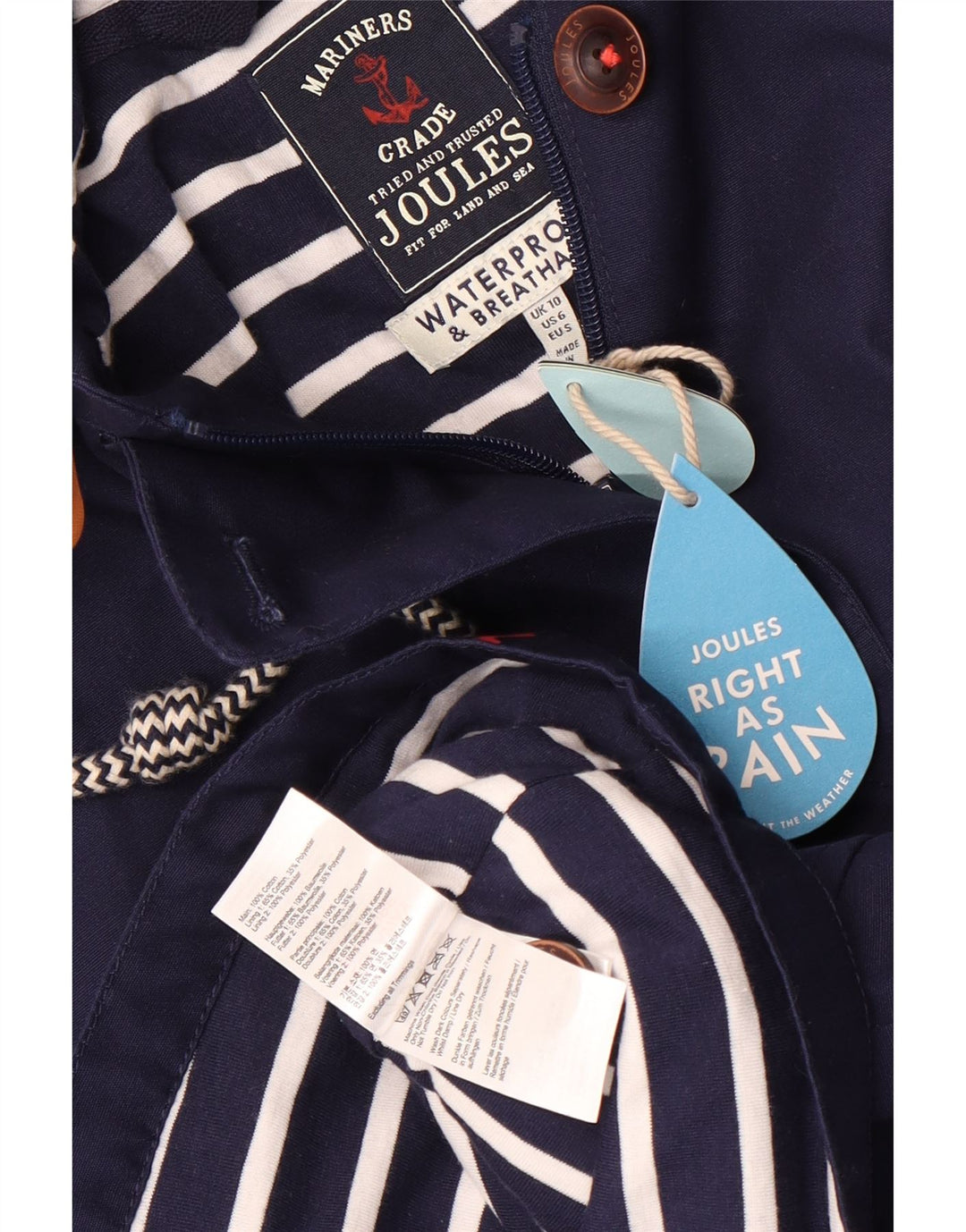 Joules Dame Hætte Oversized regnjakke UK 10 Small Navy Blue Bomuld
