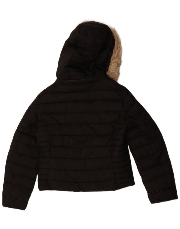 Zara Polstret hættejakke til kvinder UK 14 Medium Sort Polyester