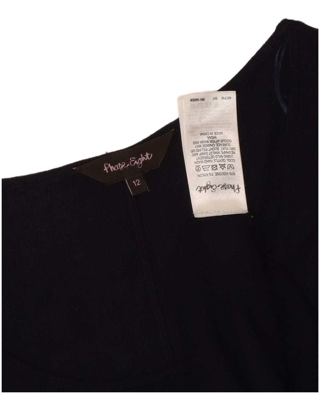 FASE otte Dame Langærmet Bluse Top UK 12 Medium Navy Blue Viscose