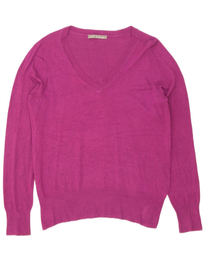 Marks & Spencer Dame V-hals sweater UK 14 Medium Maroon Viscose