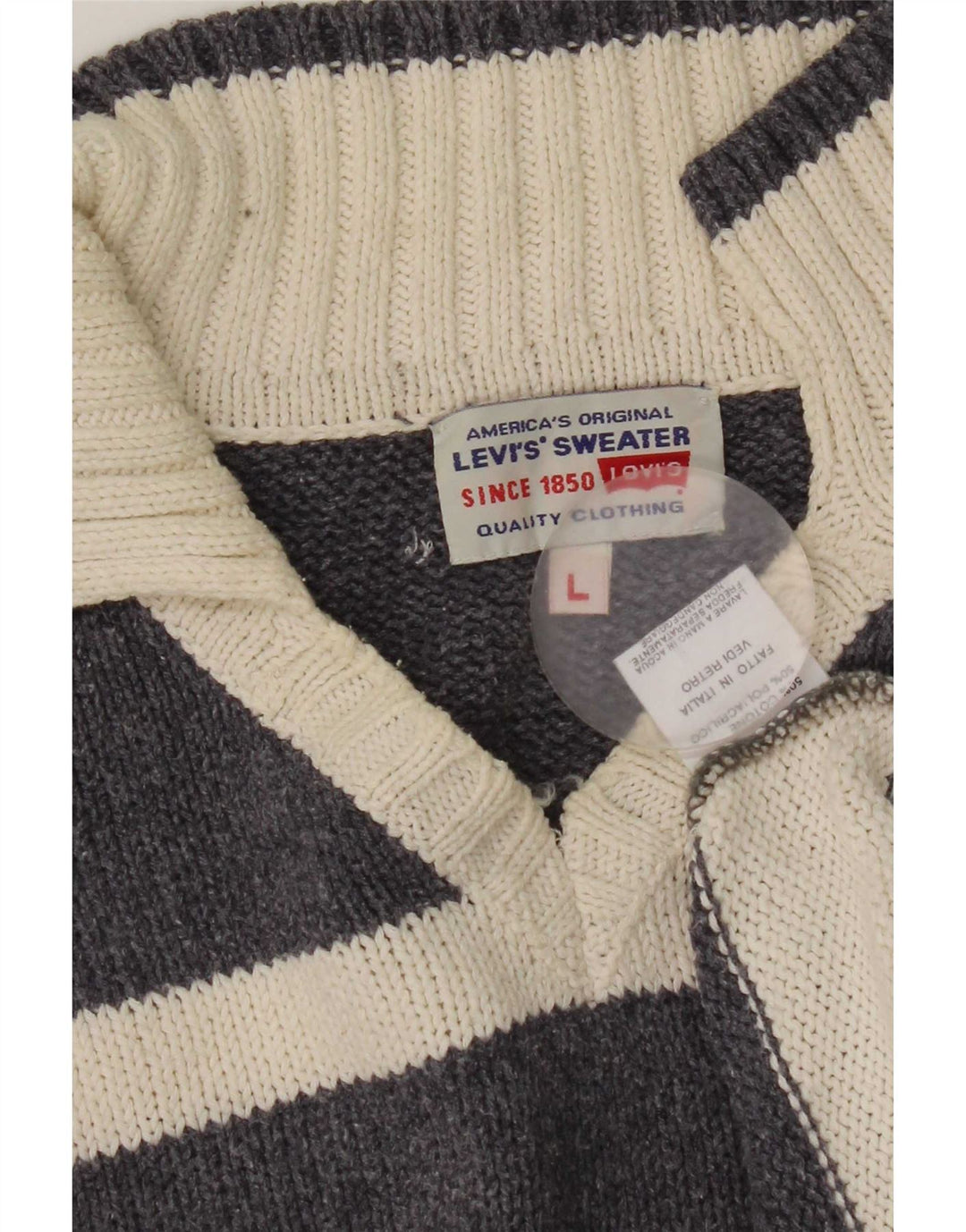 Levi's Herre polo-hals sweater stor grå stribet bomuld