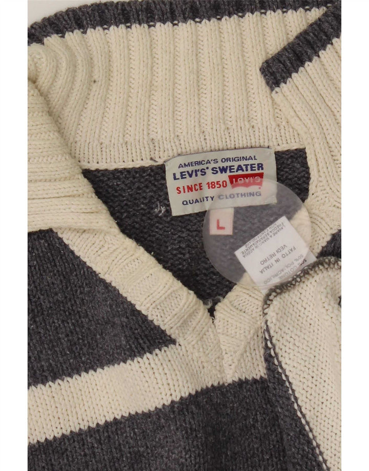 Levi's Herre polo-hals sweater stor grå stribet bomuld