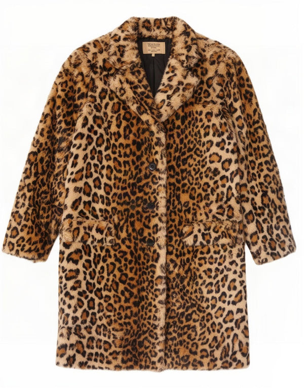 Zara Dame Trafaluc Faux Fur Overcoat UK 16 Large Brown Animal Print