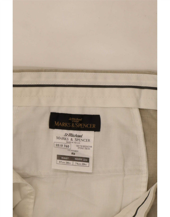 Marks & Spencer Straight Chino Bukser til mænd W38 L27 Beige Polyester