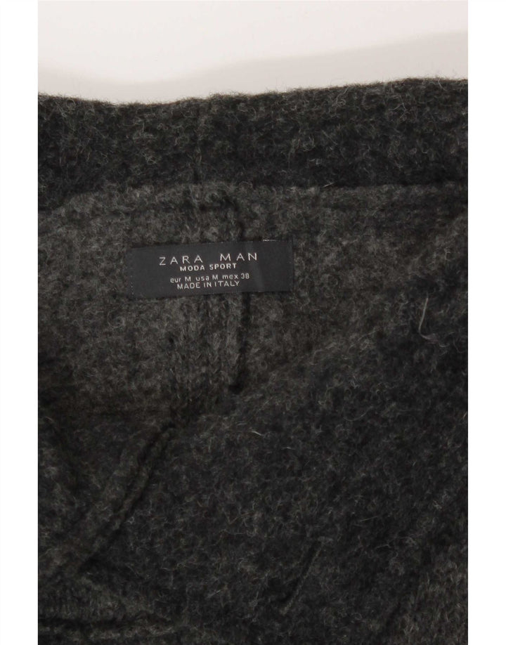 Zara Herre Hooded Double Breasted Windbreaker Coat UK 38 Medium Grey Wool
