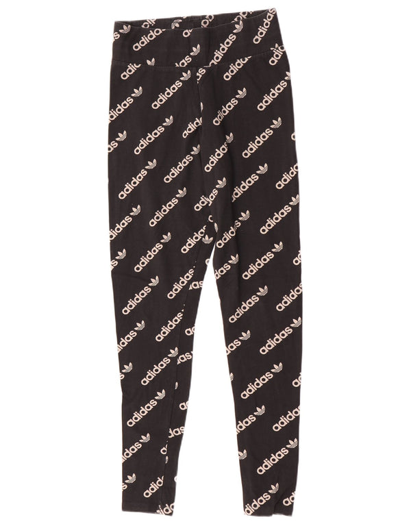 Adidas Dame Grafiske Leggings UK 12 Medium Sort Bomuld