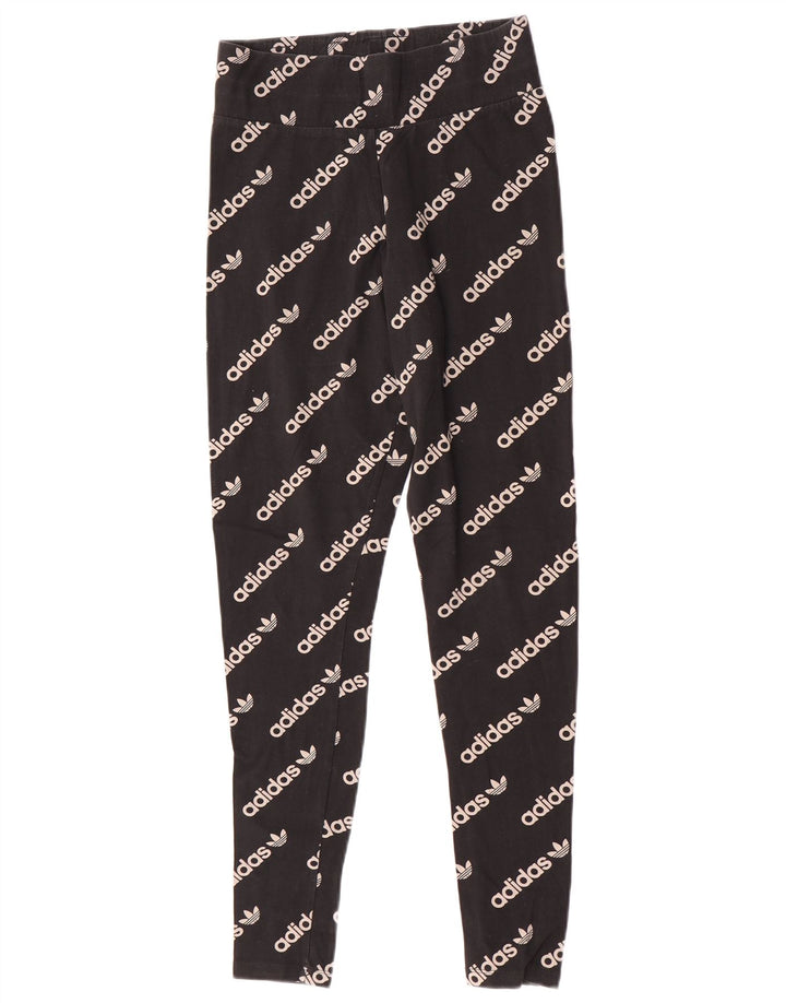 Adidas Dame Grafiske Leggings UK 12 Medium Sort Bomuld